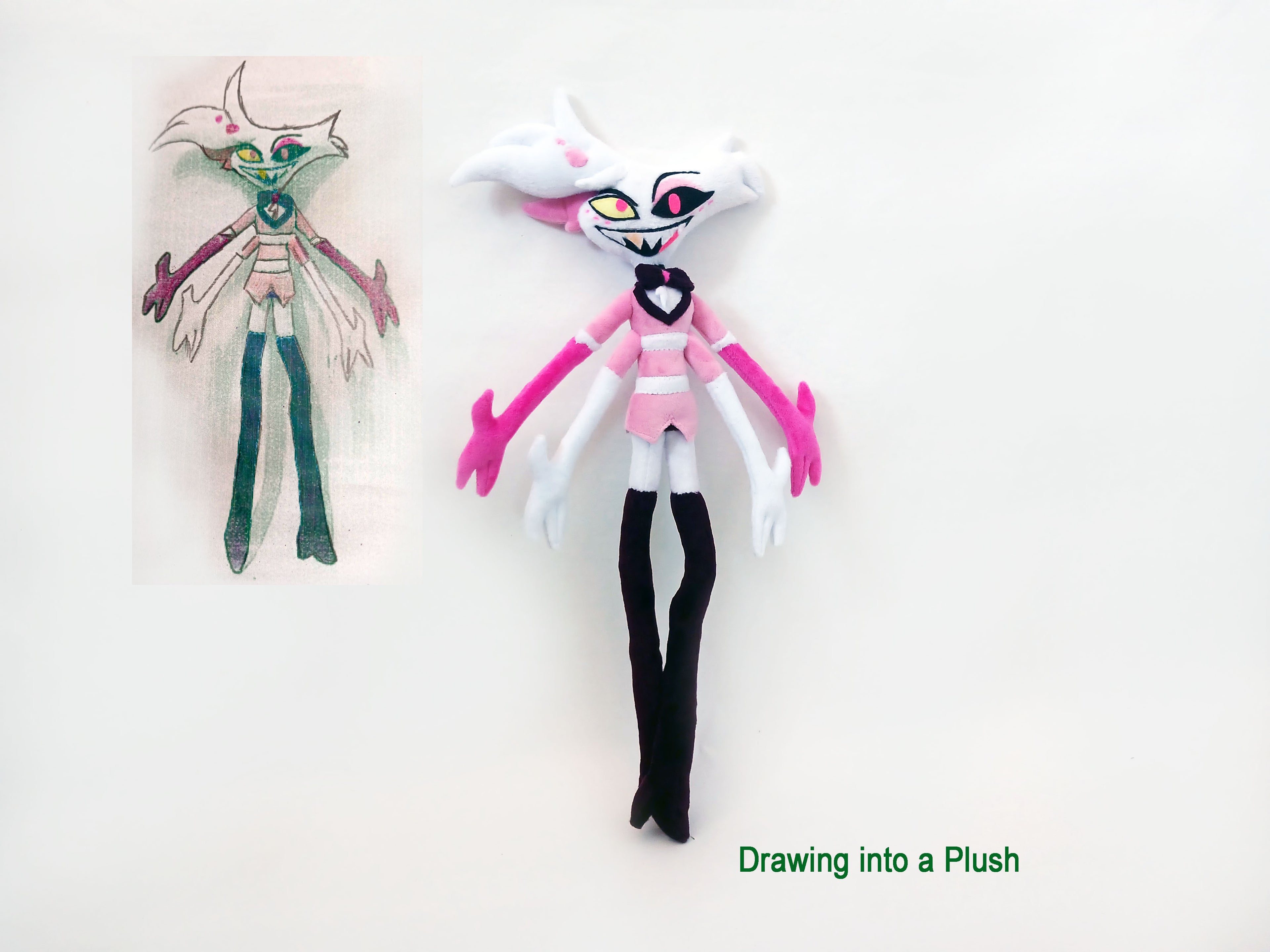 Custom plush from a drawing just like Angel Dust Hasbin Hotel  not offiicial, handmade to order