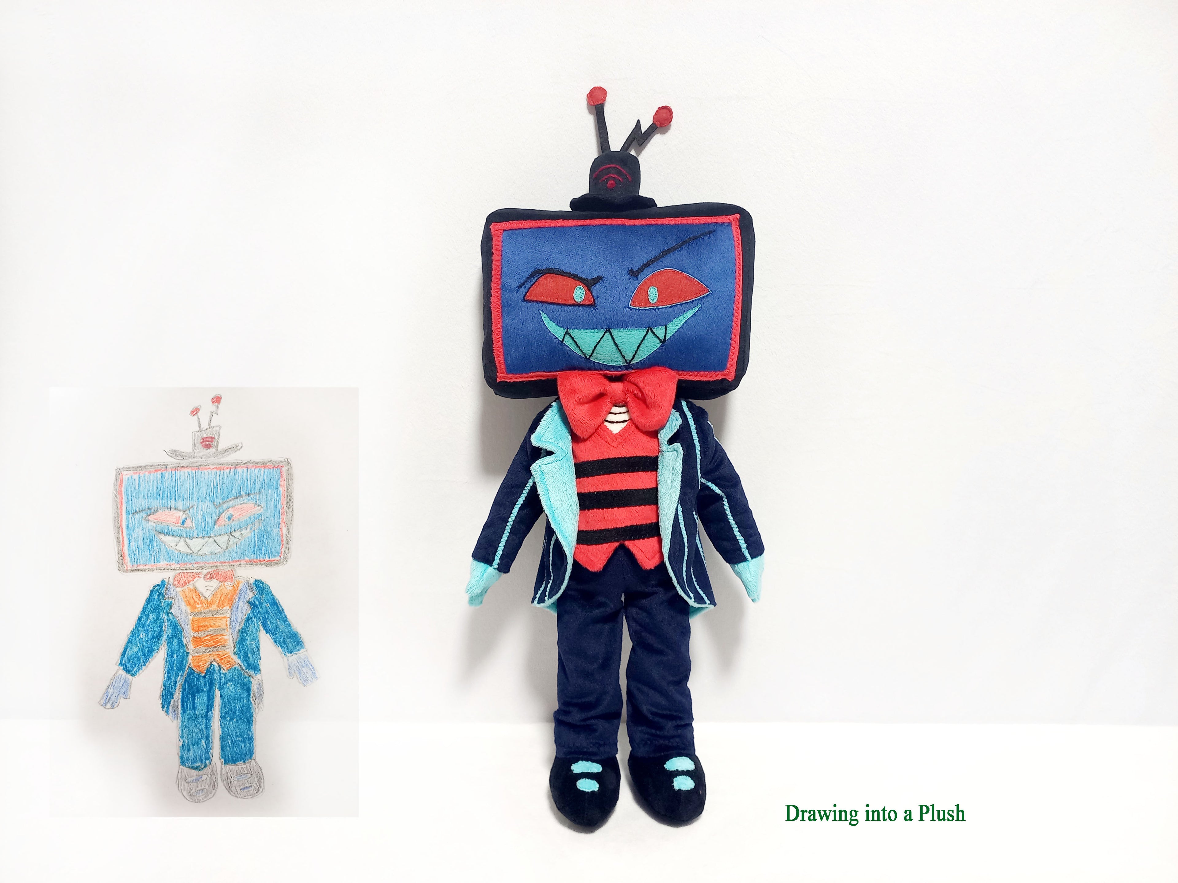 Custom plush from a drawing just like Vox from Hazbin not offiicial, handmade to order