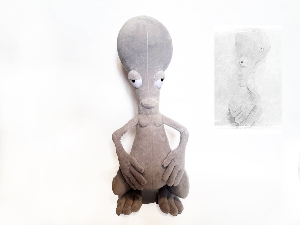 Custom plush from a drawing just like Roger from the American Dad not offiicial, handmade to order
