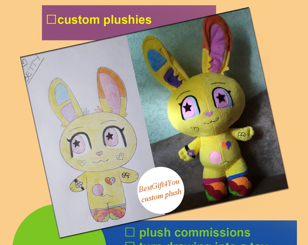 Custom plush toy, plush commission, drawing to toy. Please send me your drawing.